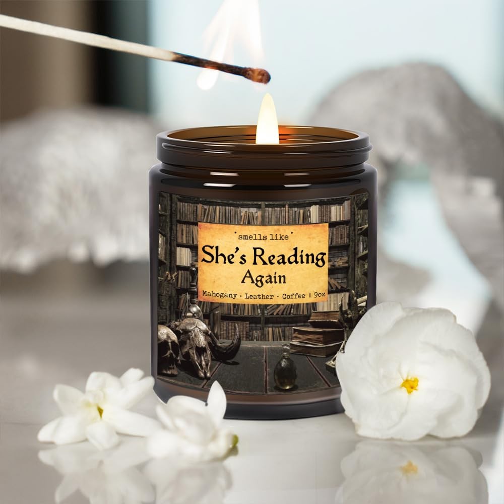 9 OZ Shes Reading Again Book Lovers Candle Gift Mahogany Leather Coffee Scent