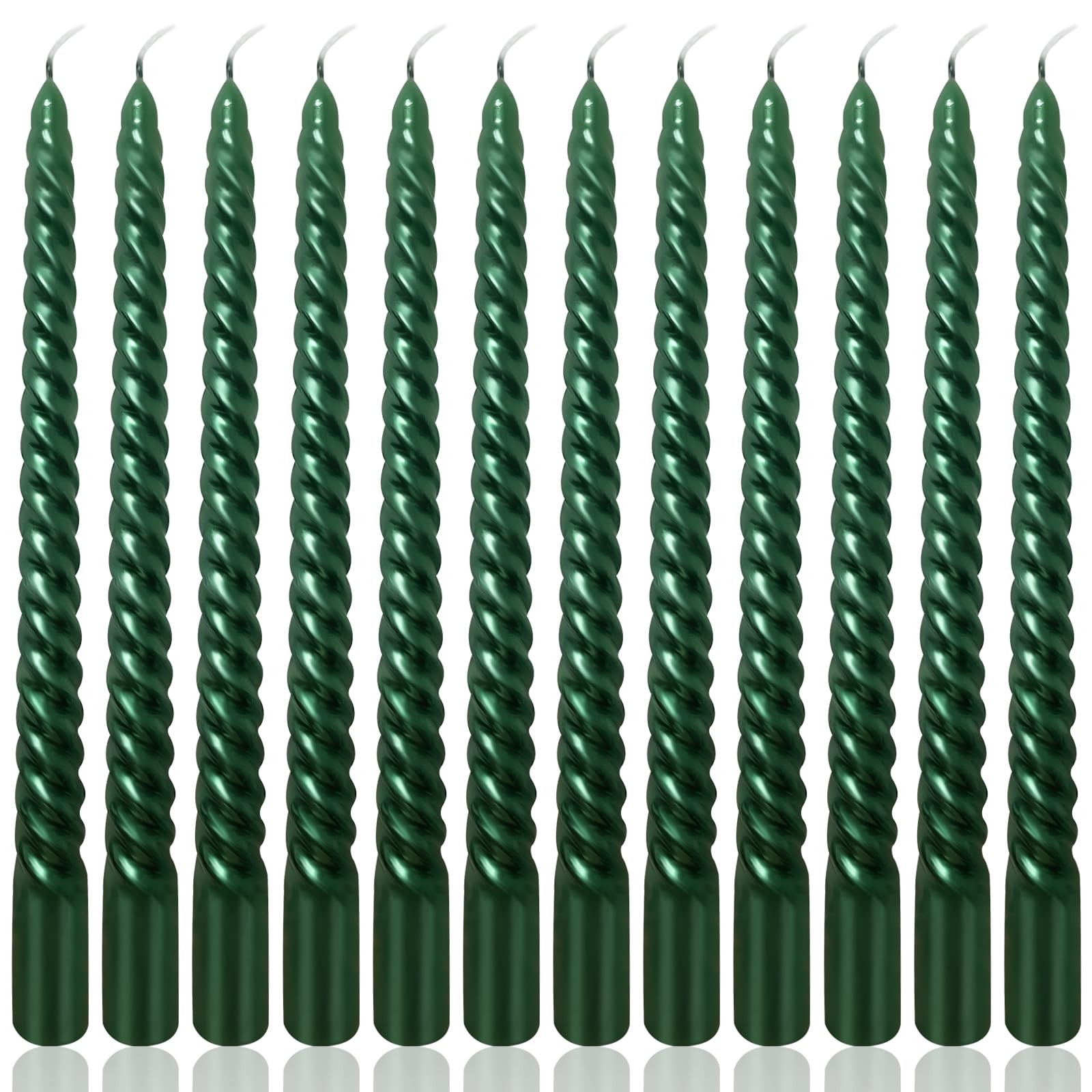 10 Inch Green Spiral Taper Candles Set for Christmas and Spring, Unscented Dripe