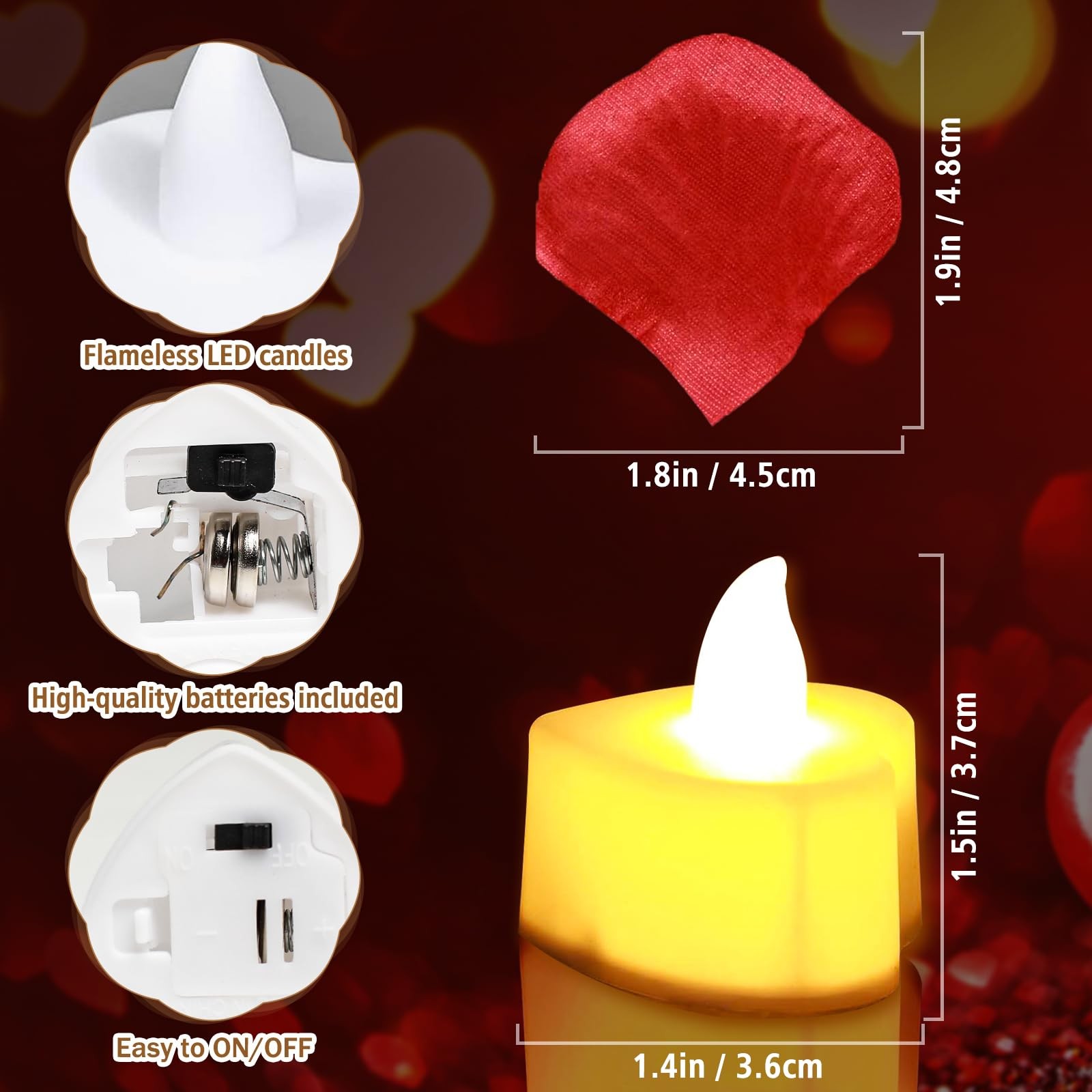 3000 Pcs Artificial Silk Red Rose Petals And 20 Pcs Led Candles Battery Flameles