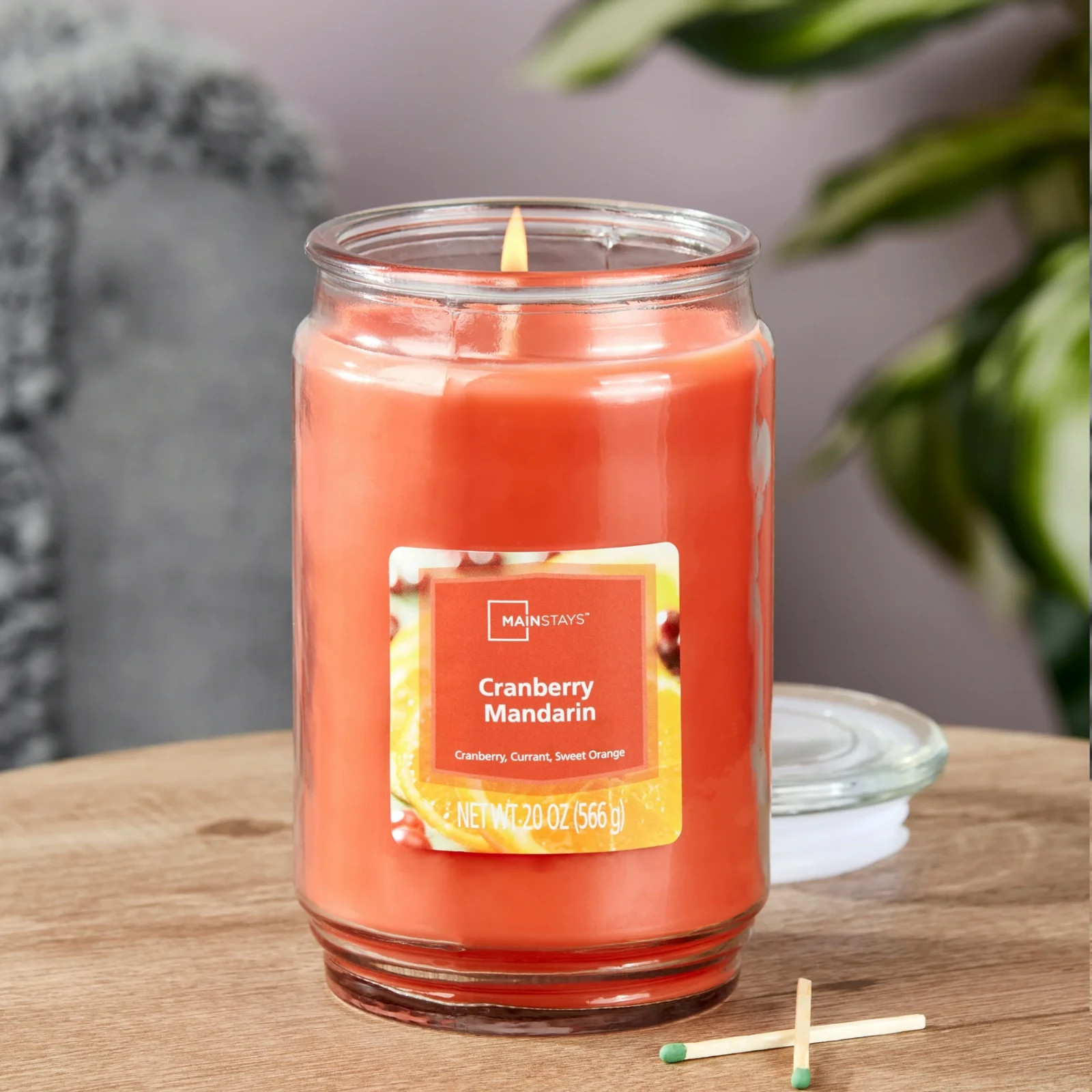 Mainstays Single-Wick Scented Glass Jar Candle, Cranberry Mandarin, 20oz.
