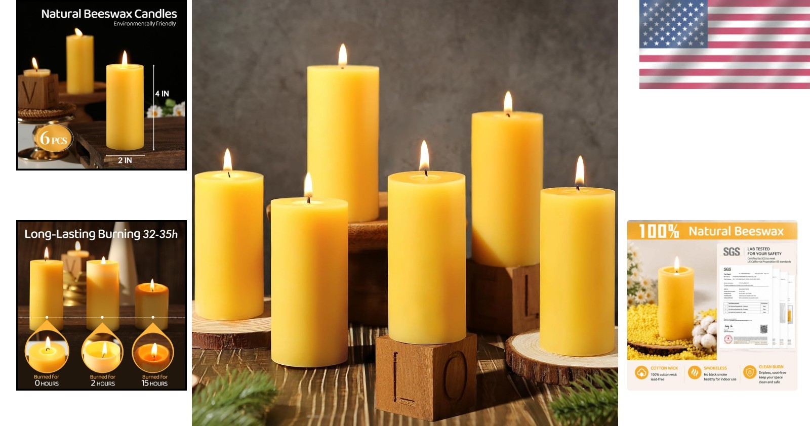 Long Lasting Beeswax Pillar Candles 2×4 Inch | Natural, Non-Toxic, Eco-Friendly