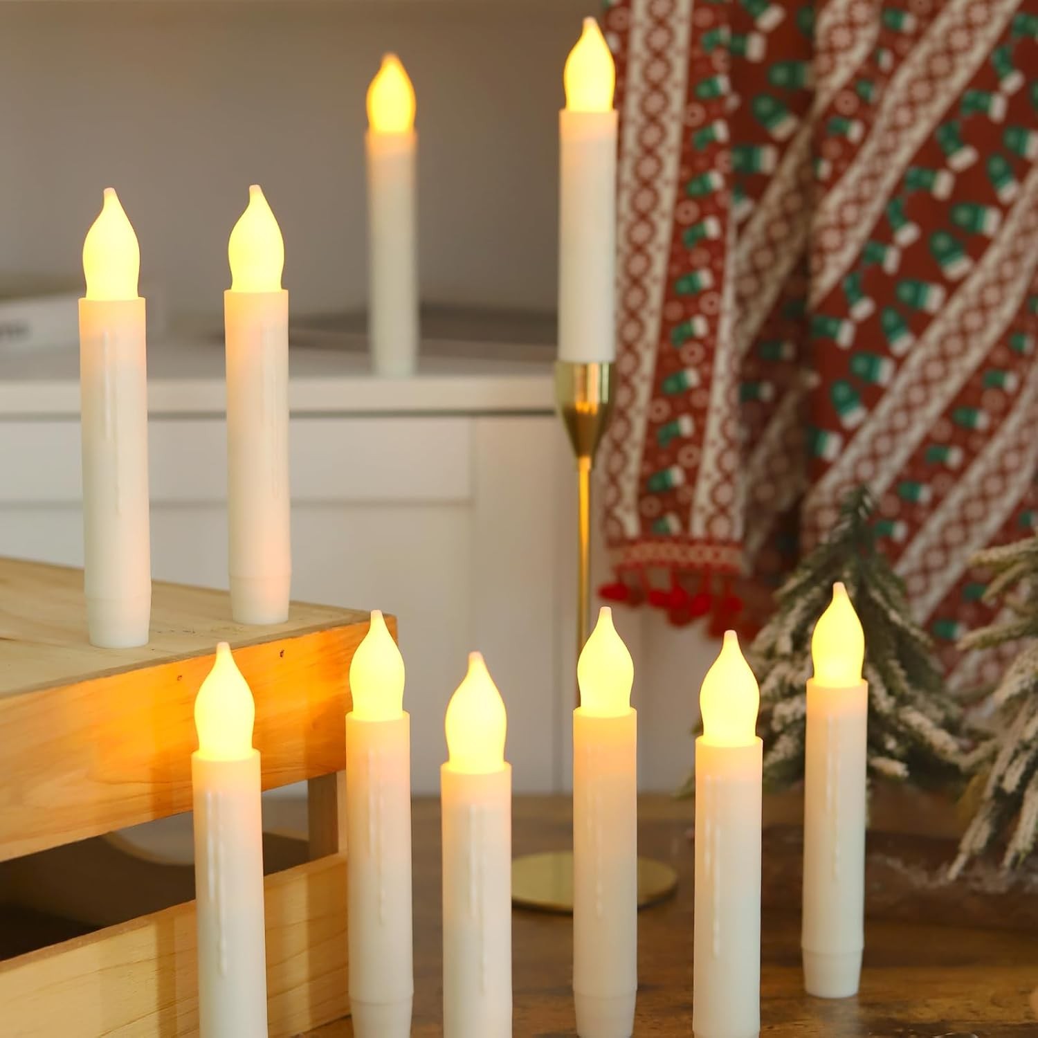 Lezonic Flameless Battery Operated Candlesticks 0.8″ x 6″, 12 Pack(Touch)