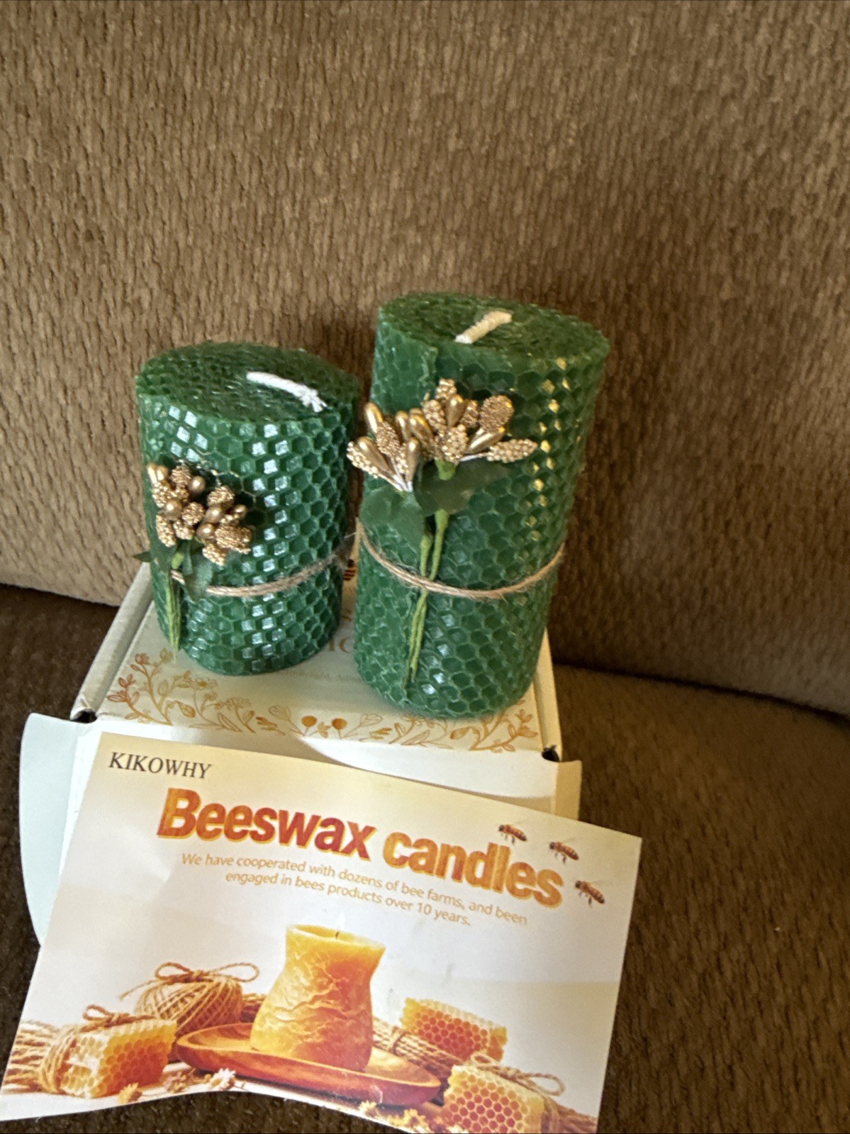 Set Of “2” Green Beeswax Candles In A Gift Box