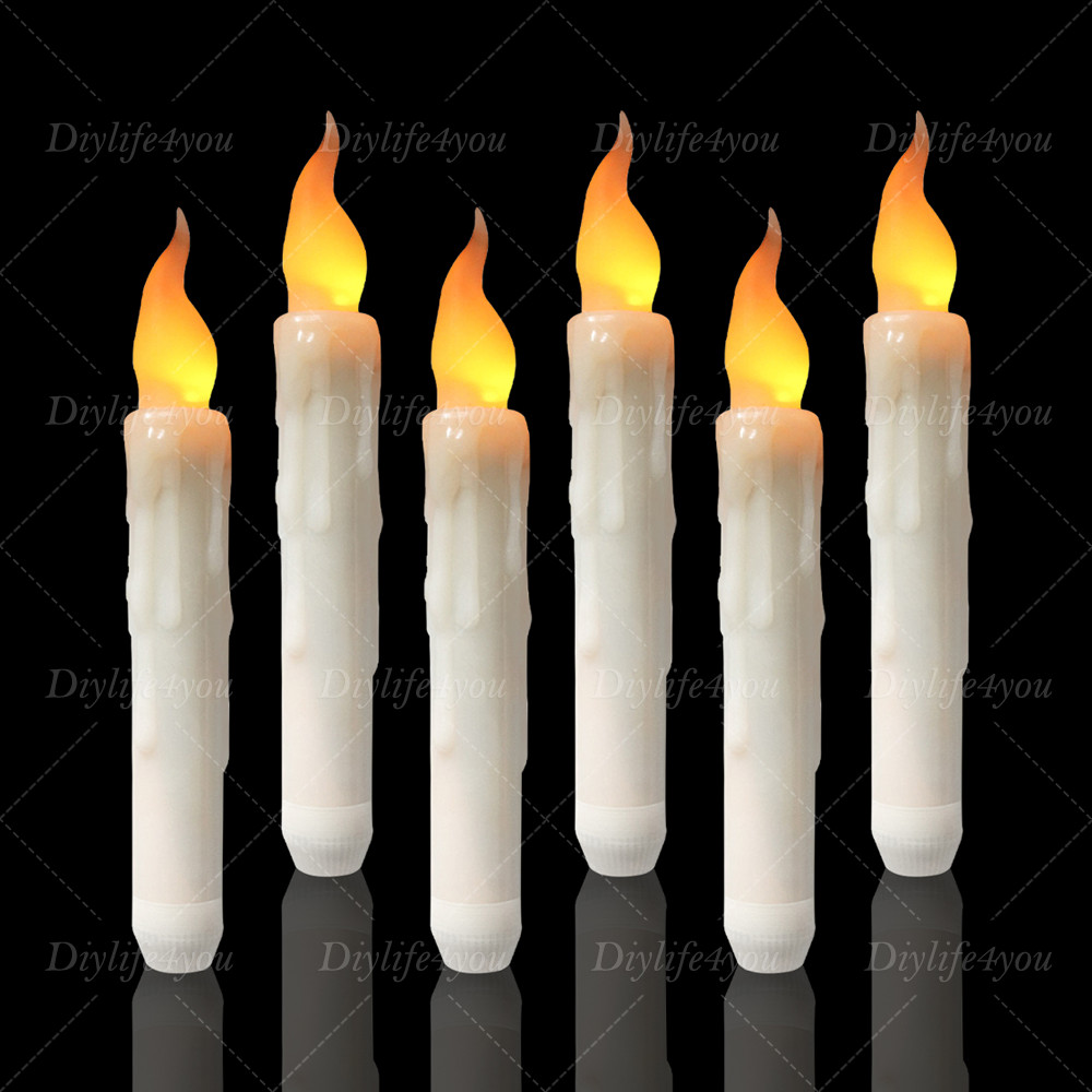 6/12× LED Flickering Flameless Taper Candles Battery Operated with Candle Holder