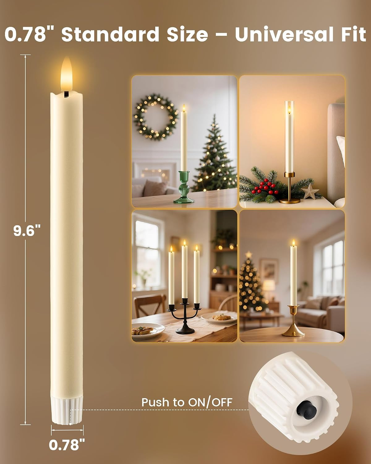 Flameless Taper Candles Real Wax with Remote, 9.6″ LED Candlesticks | Battery Op