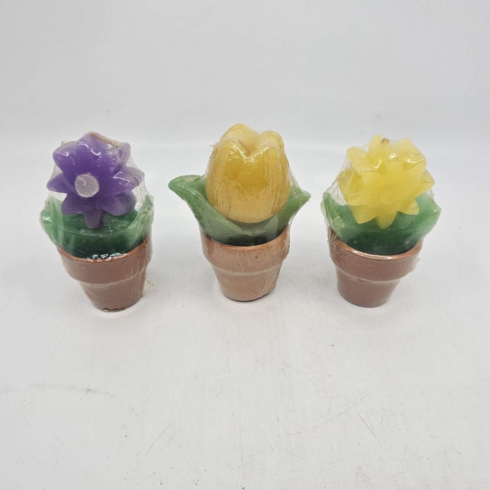 Spring Mini Flower Candles in Terracotta Pot Decor Rose Daisy Purple Yellow 3.75