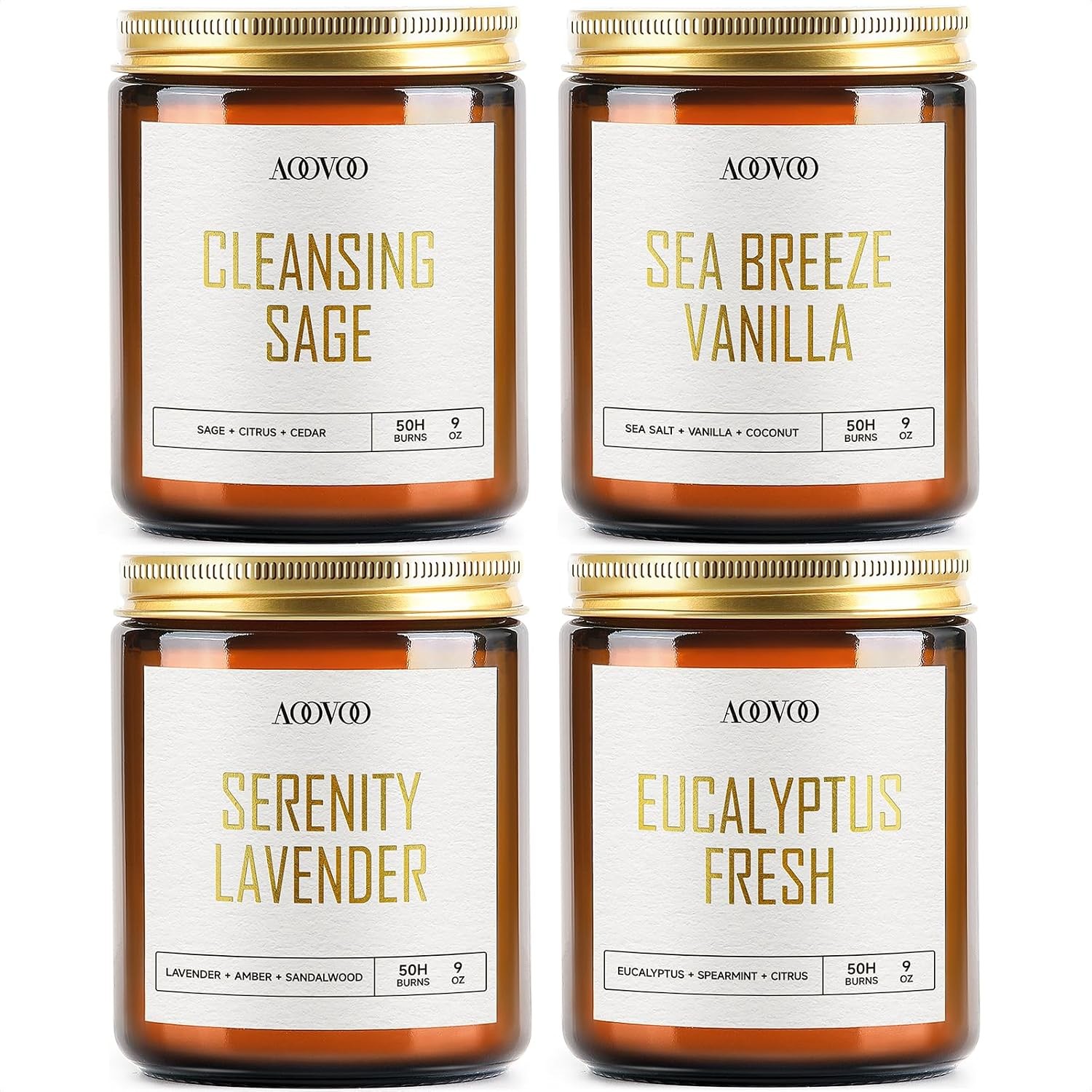 4PC Scented Candle Set 36oz Soy Wax Lavender Vanilla Eucalyptus Sage Gift Box