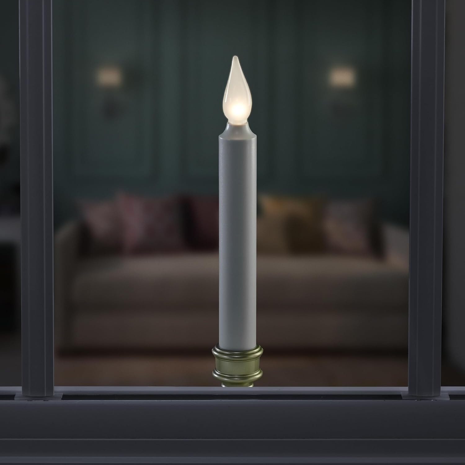Bright LED Window Candles with Timer – Cordless & Stylish Pewter Finish – 4 Pack