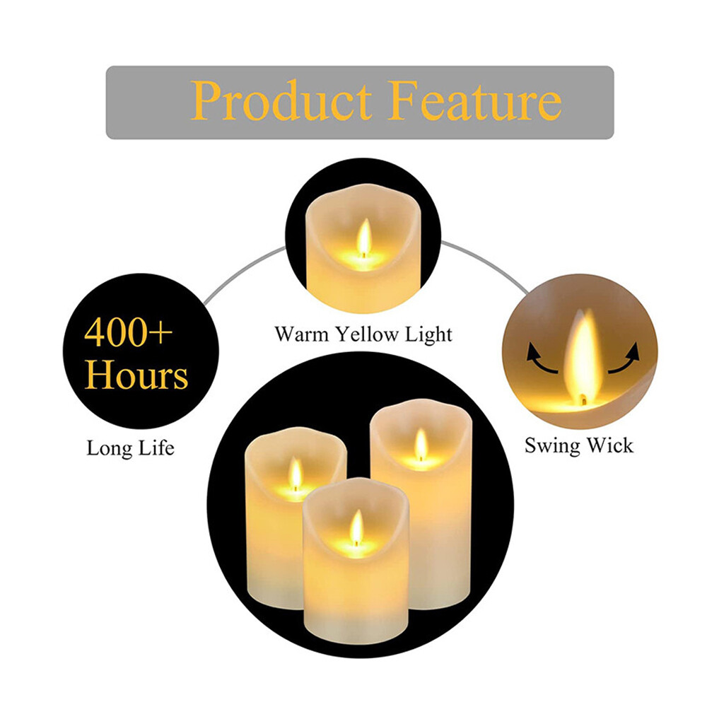 Set of 3 LED Flameless Pillar Candles Flickering Battery Operated Light ASJ