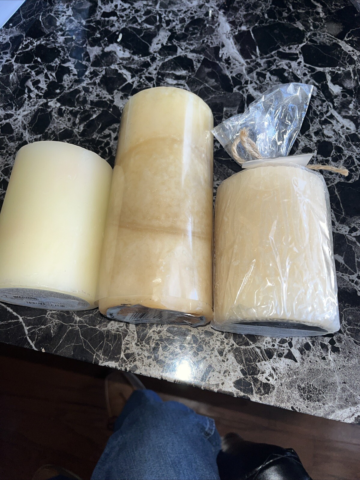 assorted pillar candles/ set of 3/ various brand and size/ 8” & (2) 4”
