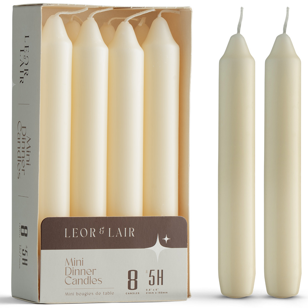 Leor & Lair Short Taper Candles – 8 Pack – 6″ Small Candlesticks, 5 Hours