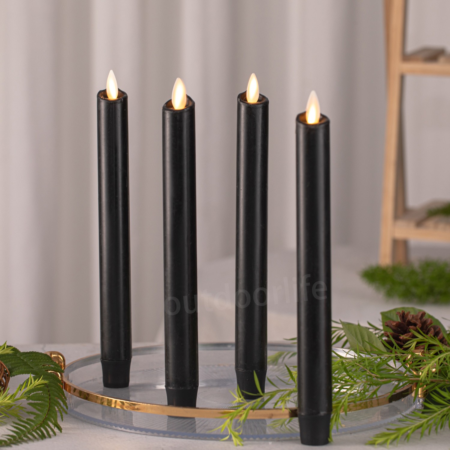 Luminara Flameless Wax Taper Candles with Moving Flame Remote Black Set of 4