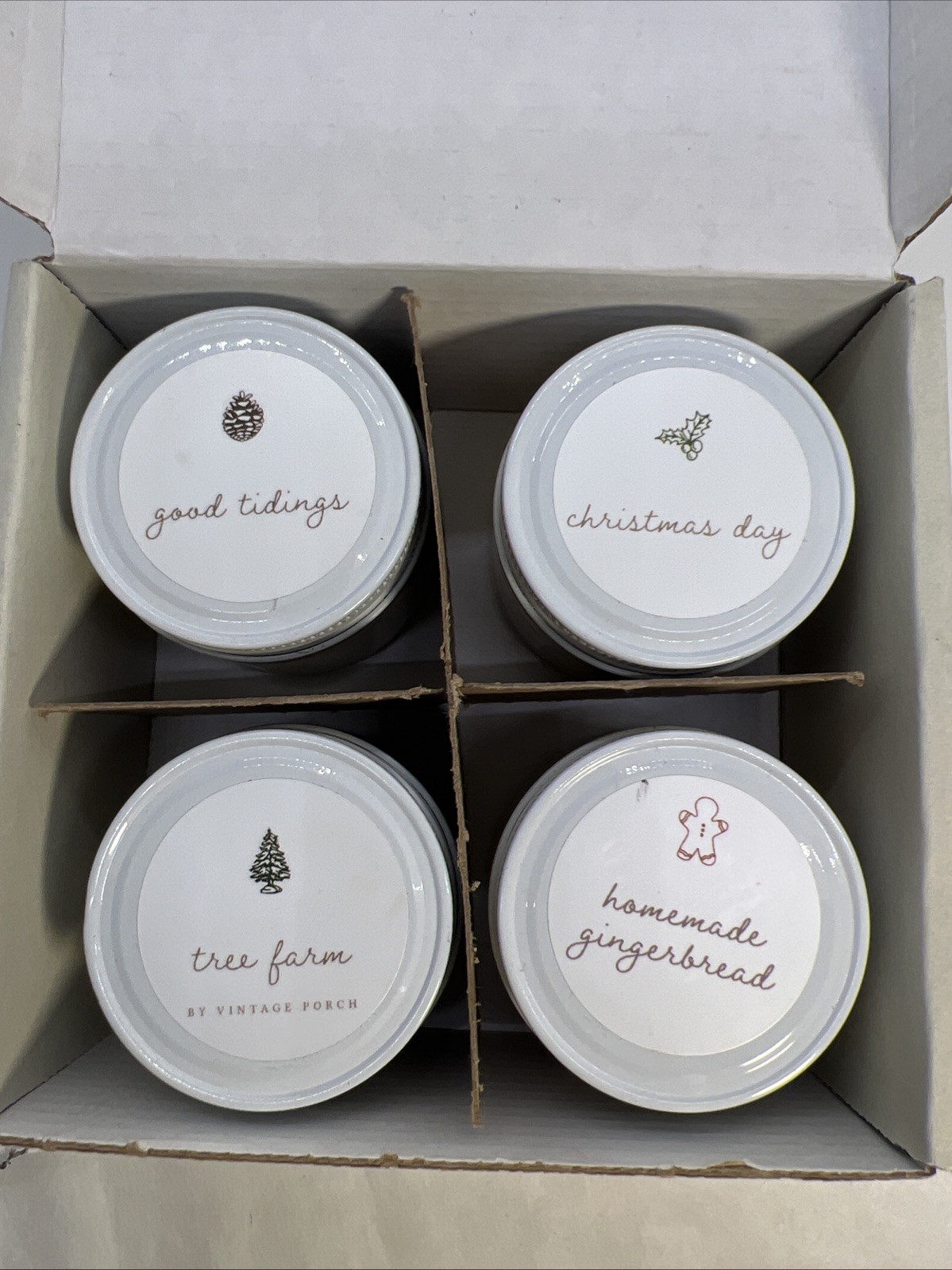 Antique Candle Co Merry Christmas Sample 4 Pack 2oz Jars Each Burned Once READ