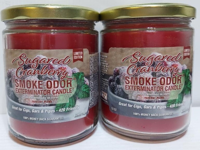 Smoke Odor Exterminator 13 oz Jar Candle, Sugared Cranberry Set of Two Candles.