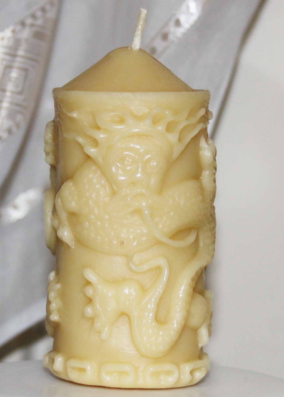Handmade 100% Pure Beeswax Pillar Candle Shape of DRAGON 100% Cotton Wick
