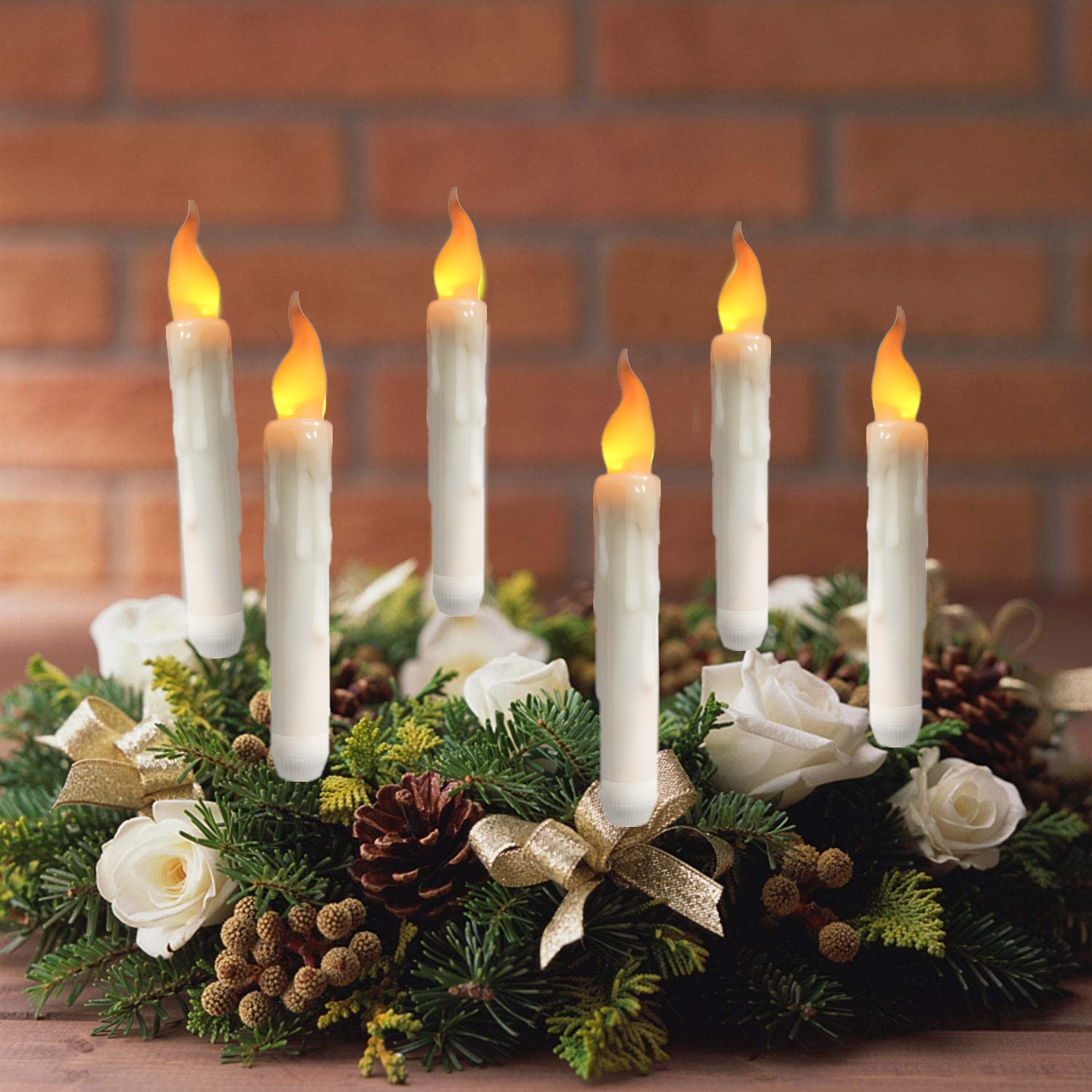 6Pcs LED Flickering Flameless Taper Candles Battery Operated with Candle Holders