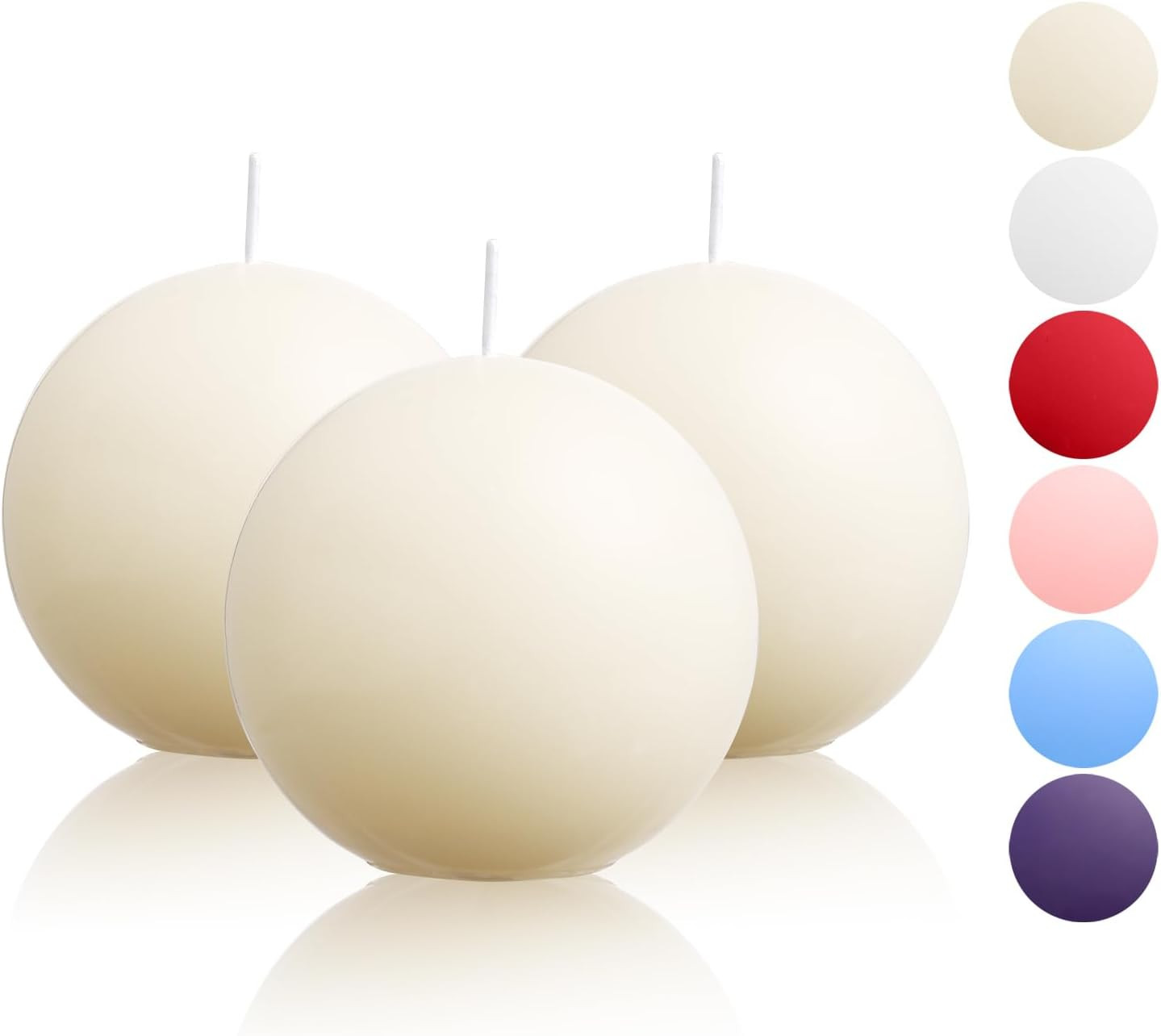 Ball Pillar Candles Set of 3 Ivory 3Inch Unscented Handpoured Weddings, Home