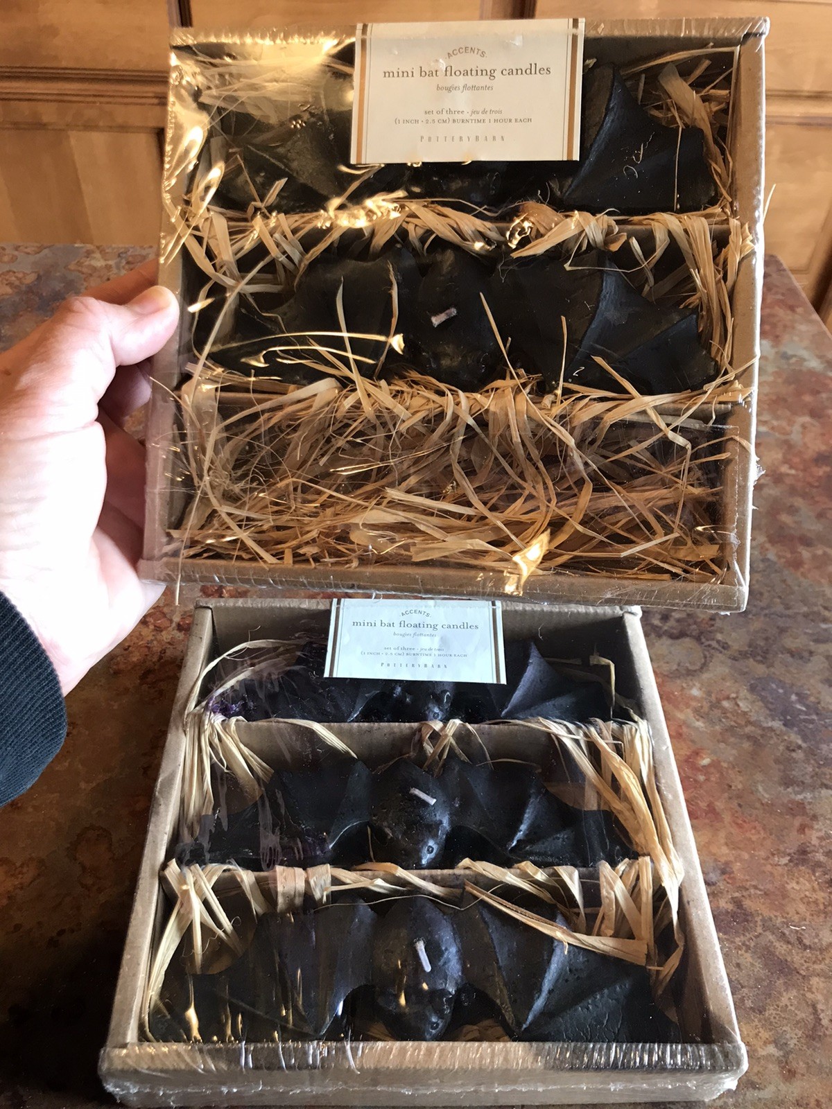 Pottery Barn Set of 5 Mini Bat Floating Candles Halloween 5.5” Wide Black Bats