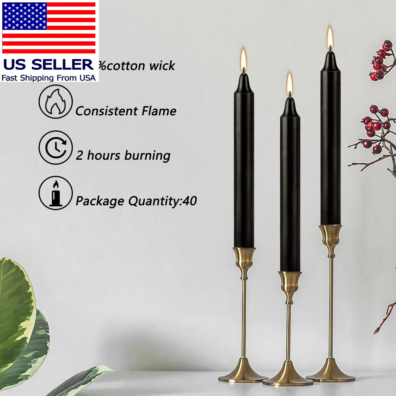 Spell Chime Candles 40 Pcs Black Candles, 4″ Tall Unscented Mini Taper Candle fo