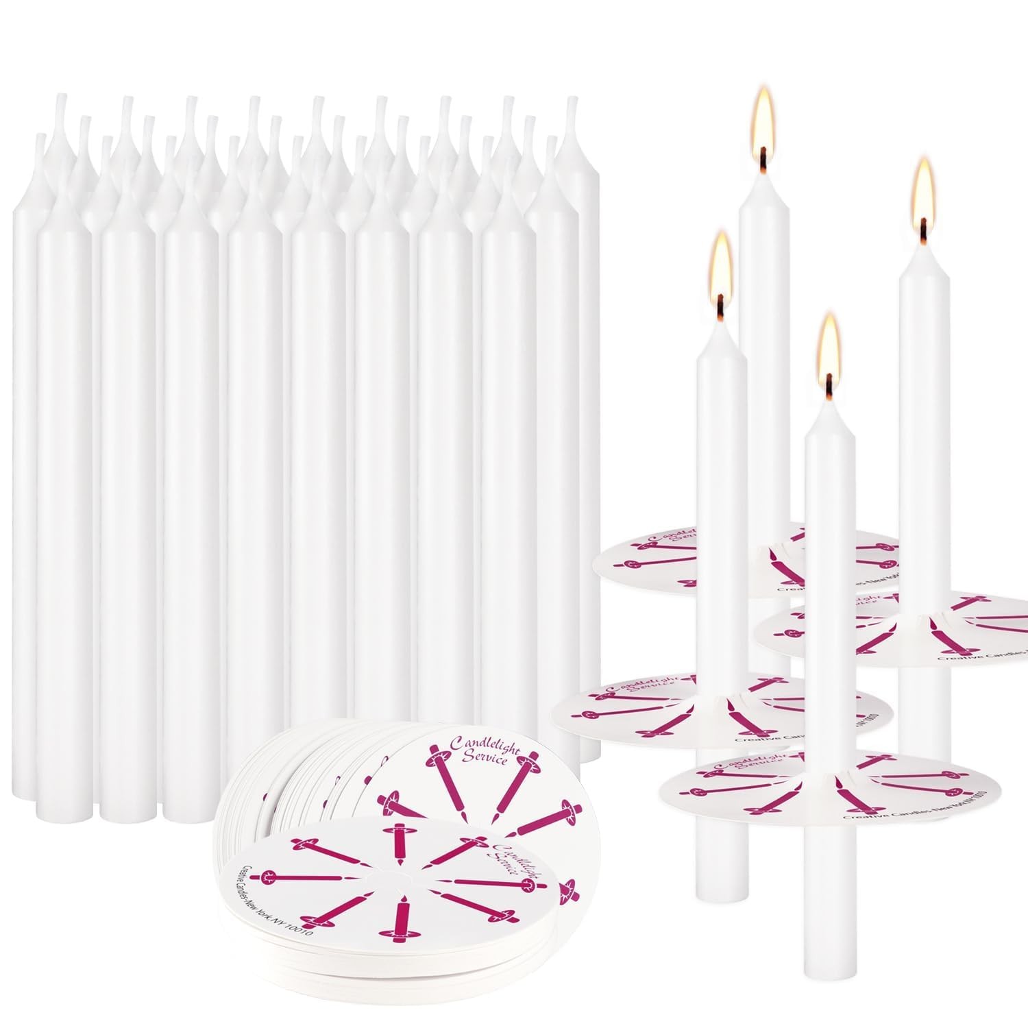 White Church Taper Candles Unscented Drip Protectors 5×1/2 Inch 100 PCS