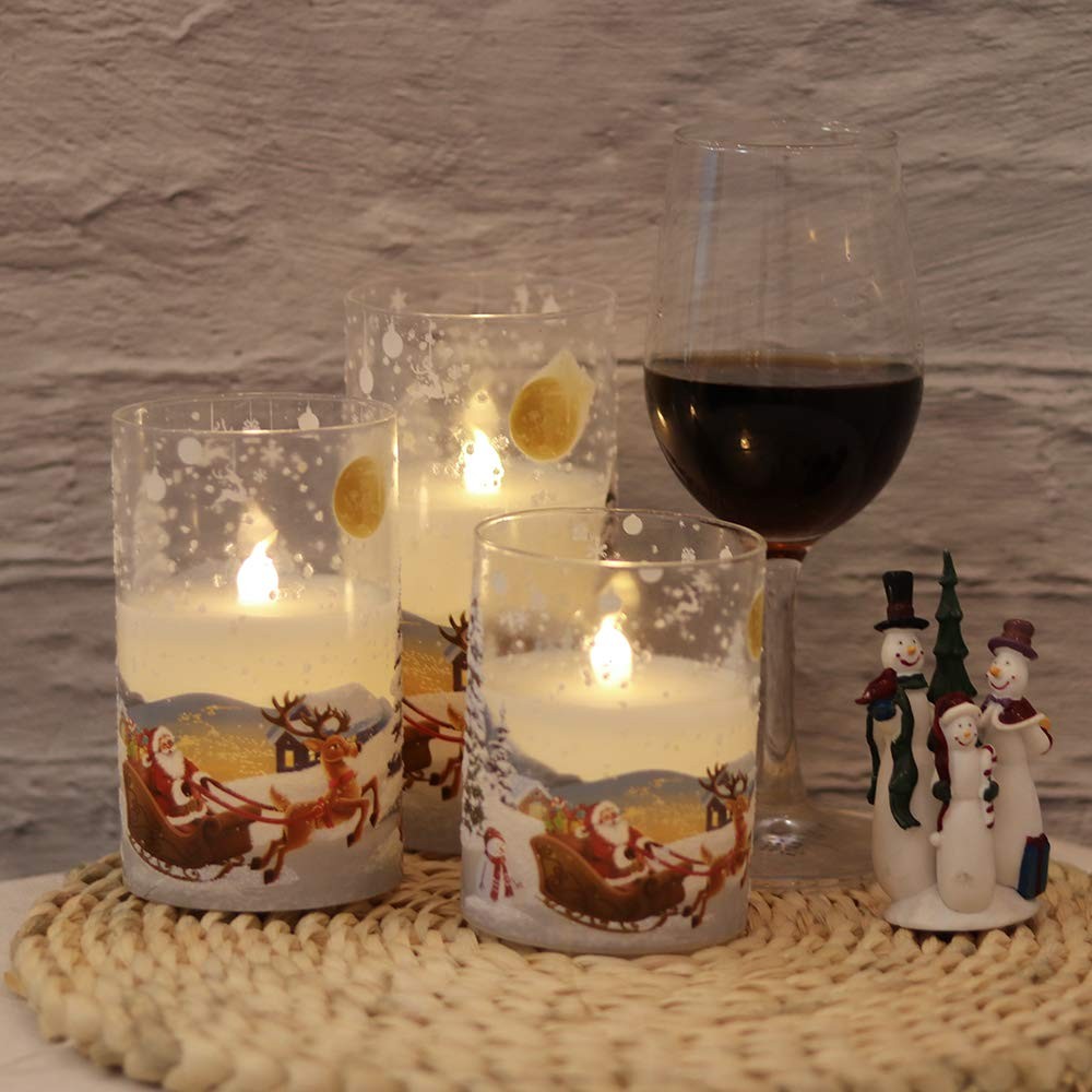 Santa Claus Glass Flameless Candles Remote and Timer, Battery Operated Real W…