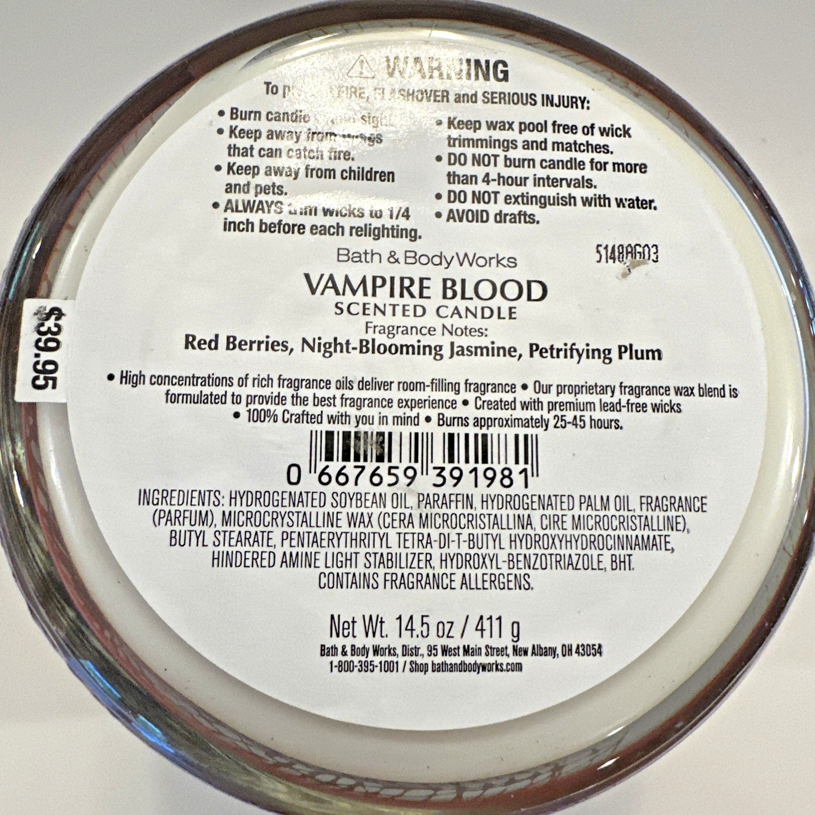 NEW Bath & Body Works Vampire Blood Scented Candle 14.5 oz Decorative Lid Hearts
