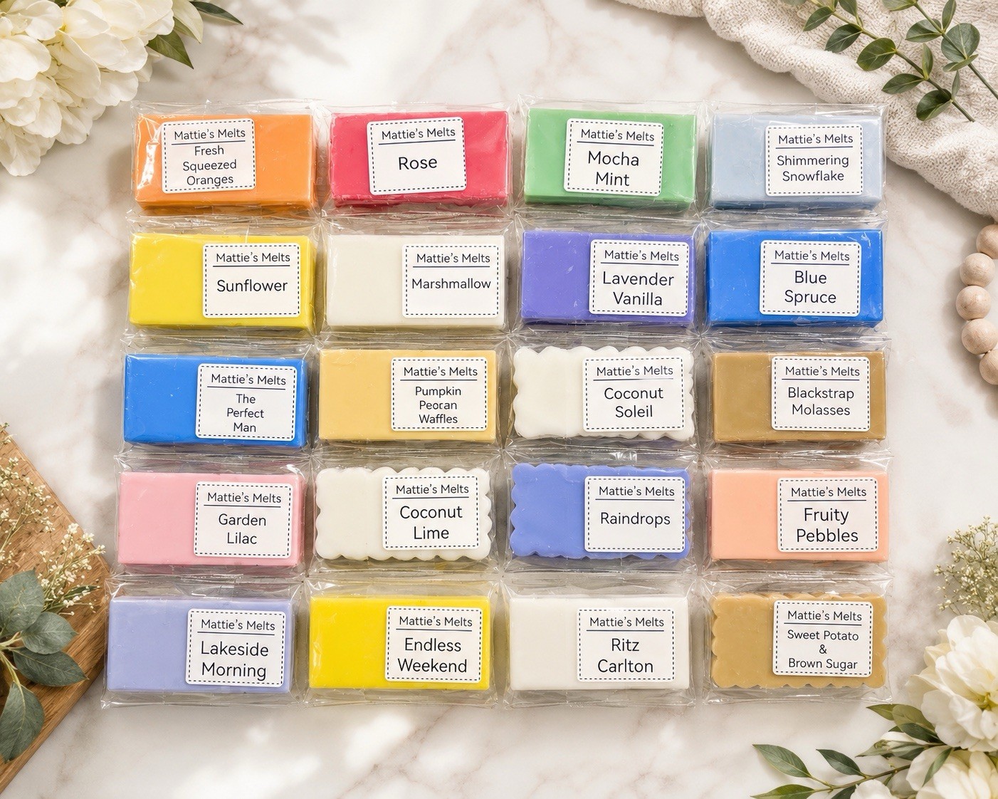 Wax Melt Samples-20 Scents-Wax Melt Mini Snap Bars-Candles-tarts Set J