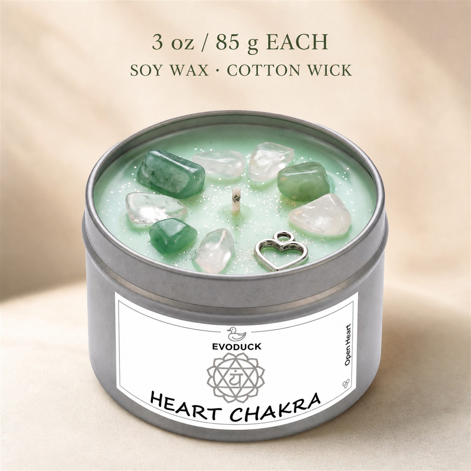 2-Pack EVODUCK Heart Chakra Healing Candles w/ Crystals, Rose, 3 oz
