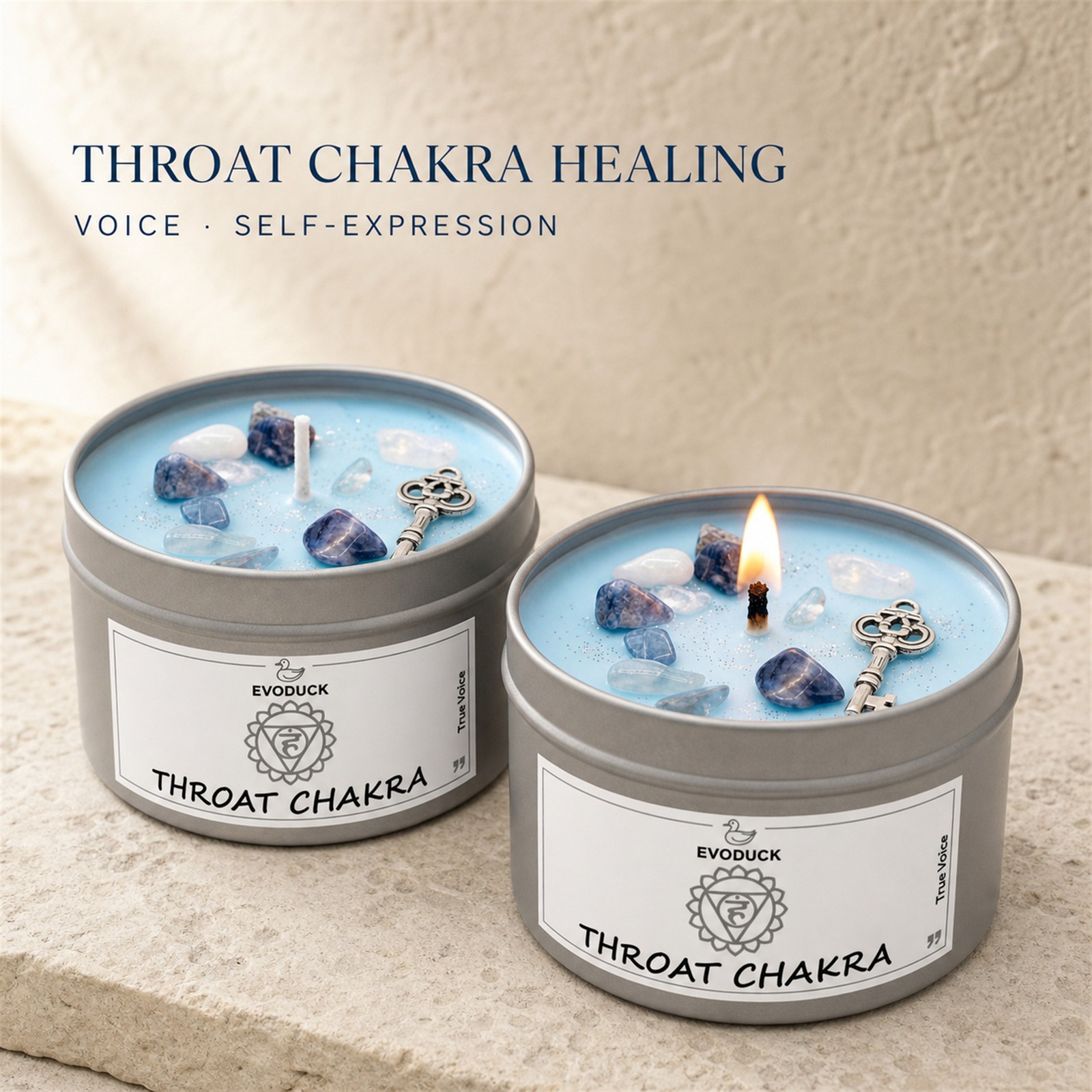 2-Pack EVODUCK Throat Chakra Healing Candles, Crystals, Positive Energy, 3 oz