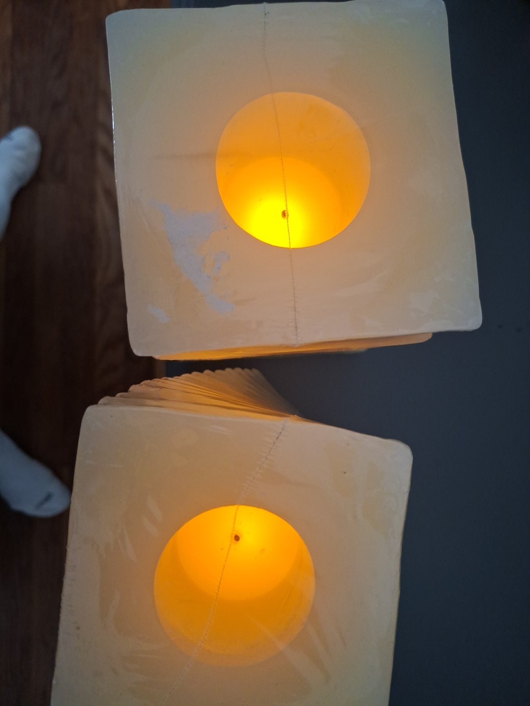 2 Flameless Candles New Yellow/Butter 6″x4″ Vanilla Scented Modern Abstract