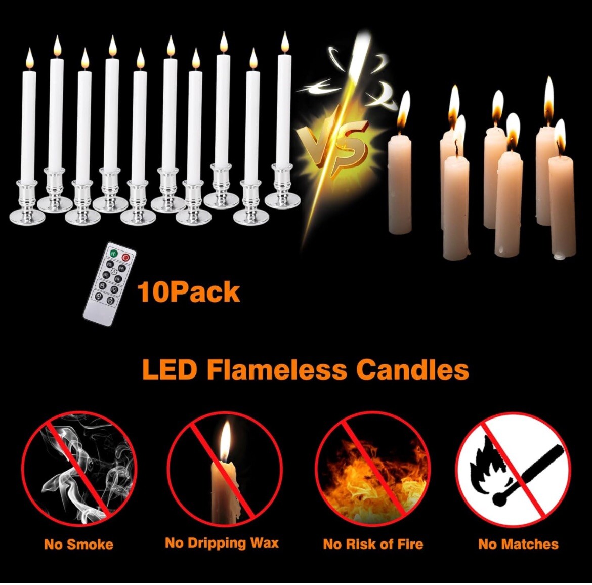 Bociks Warm Flameless LED Candle – Silver Pack of 10 .AAA Batteries Not Included