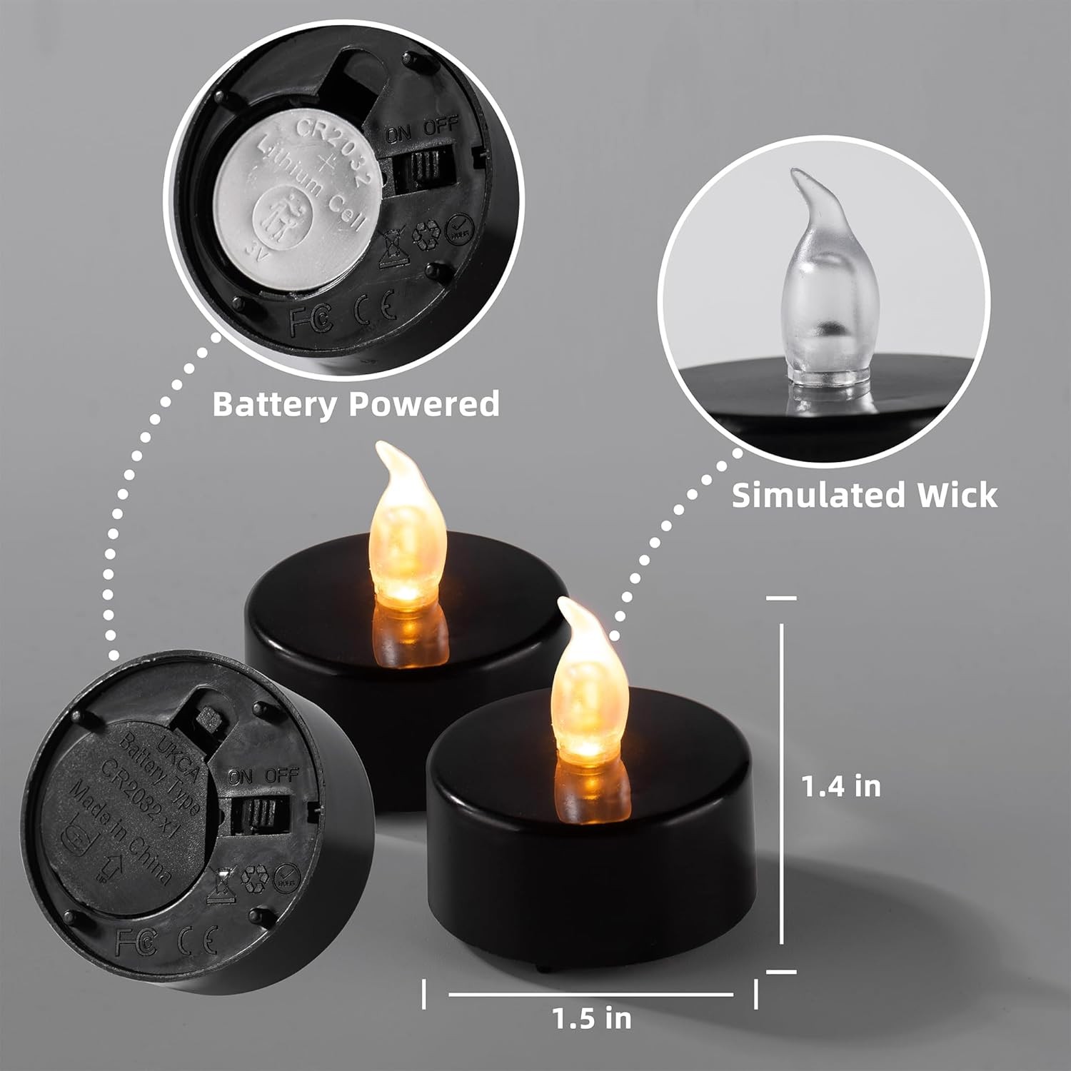 Lasts 2X Longer Black Flameless Tealight Candles, 40 Pack, 1.5″x1.4″,