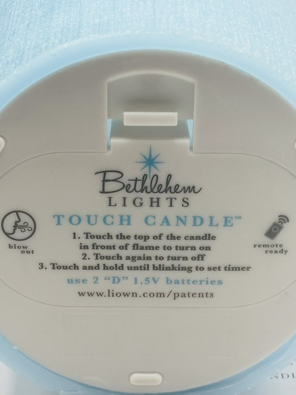 Bethlehem Lights LED Touch Flameless Candles w/Timer Blue Pillar~Lot of 2~New