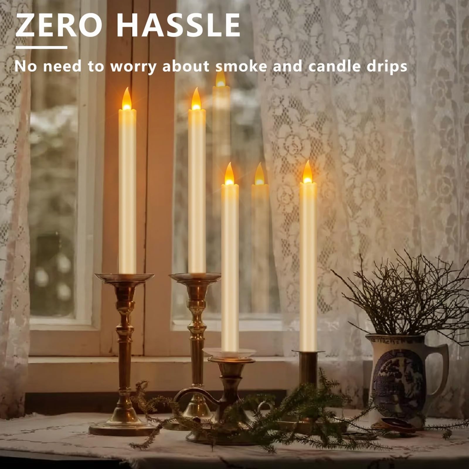 Flameless Taper Candles 10″ Dripless Battery Operated Candle with Remote Time…