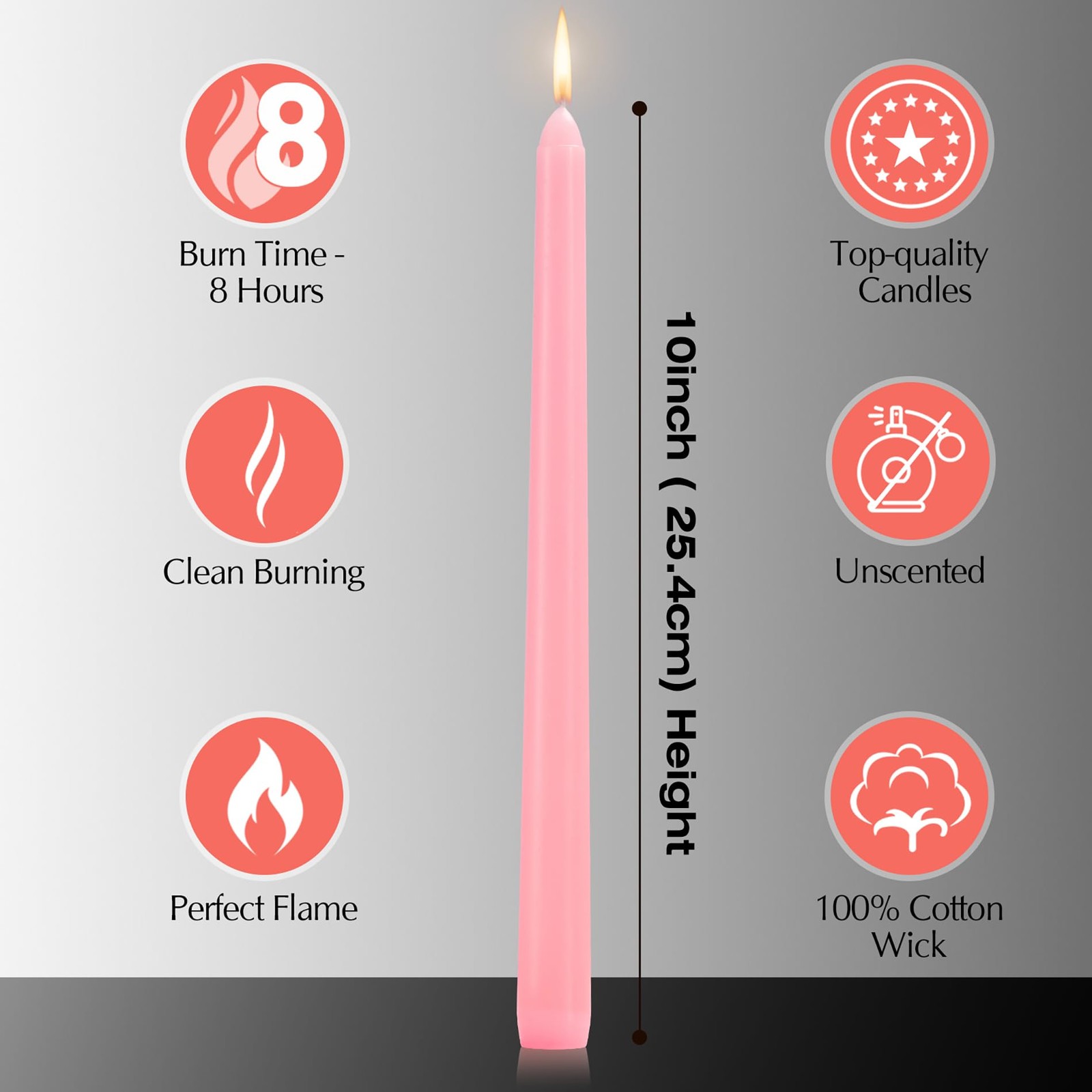 12 Pack Pink Taper Candles – Taper Candles 10 Inch Dripless, Smokeless & Unsc