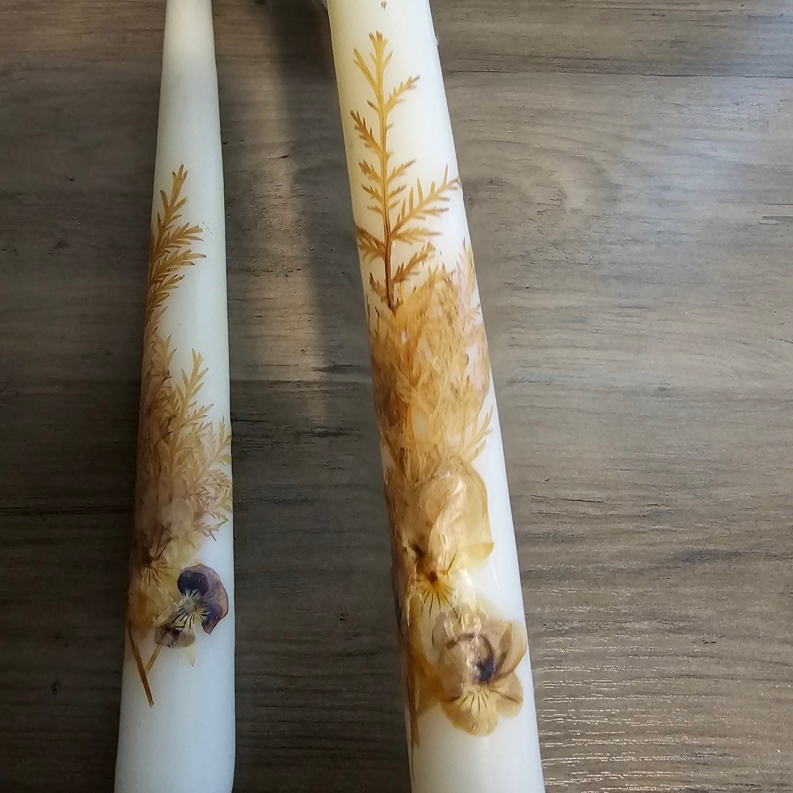 Vintage Homestead Gardens Alaska Pressed Flower Botanical Wax Taper Candles Set