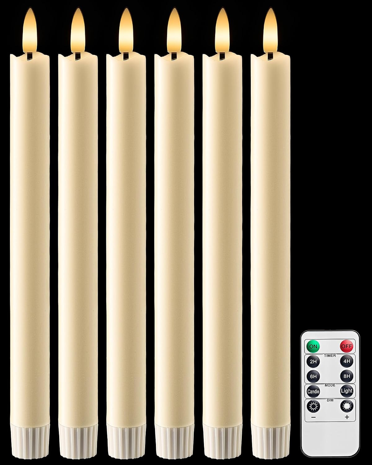 Flameless Taper Candles Real Wax with Remote, 9.6″ LED Candlesticks | Battery Op