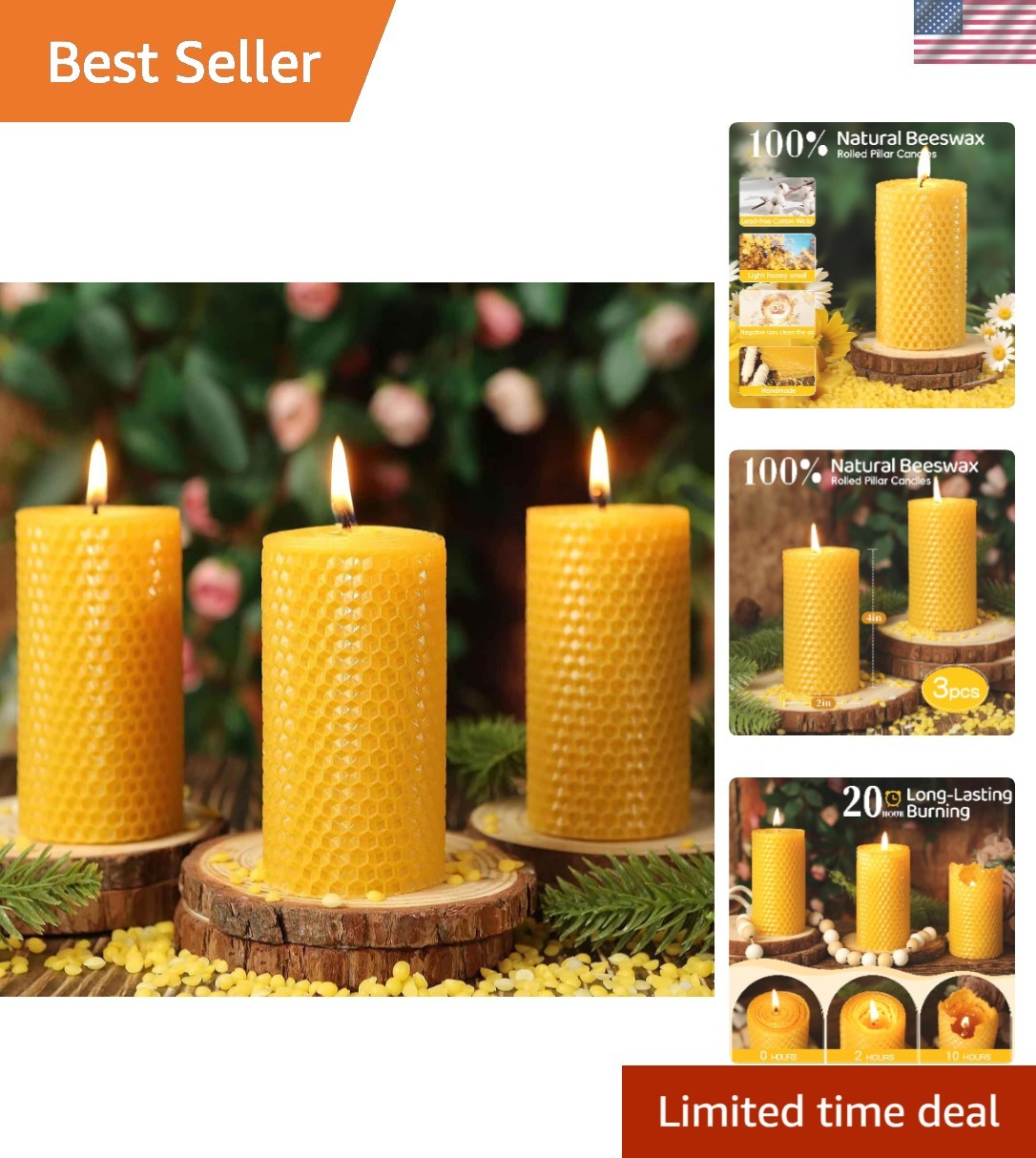Handcrafted Honeycomb Beeswax Pillar Candles 2x4in – Eco-Friendly & Elegant Gift