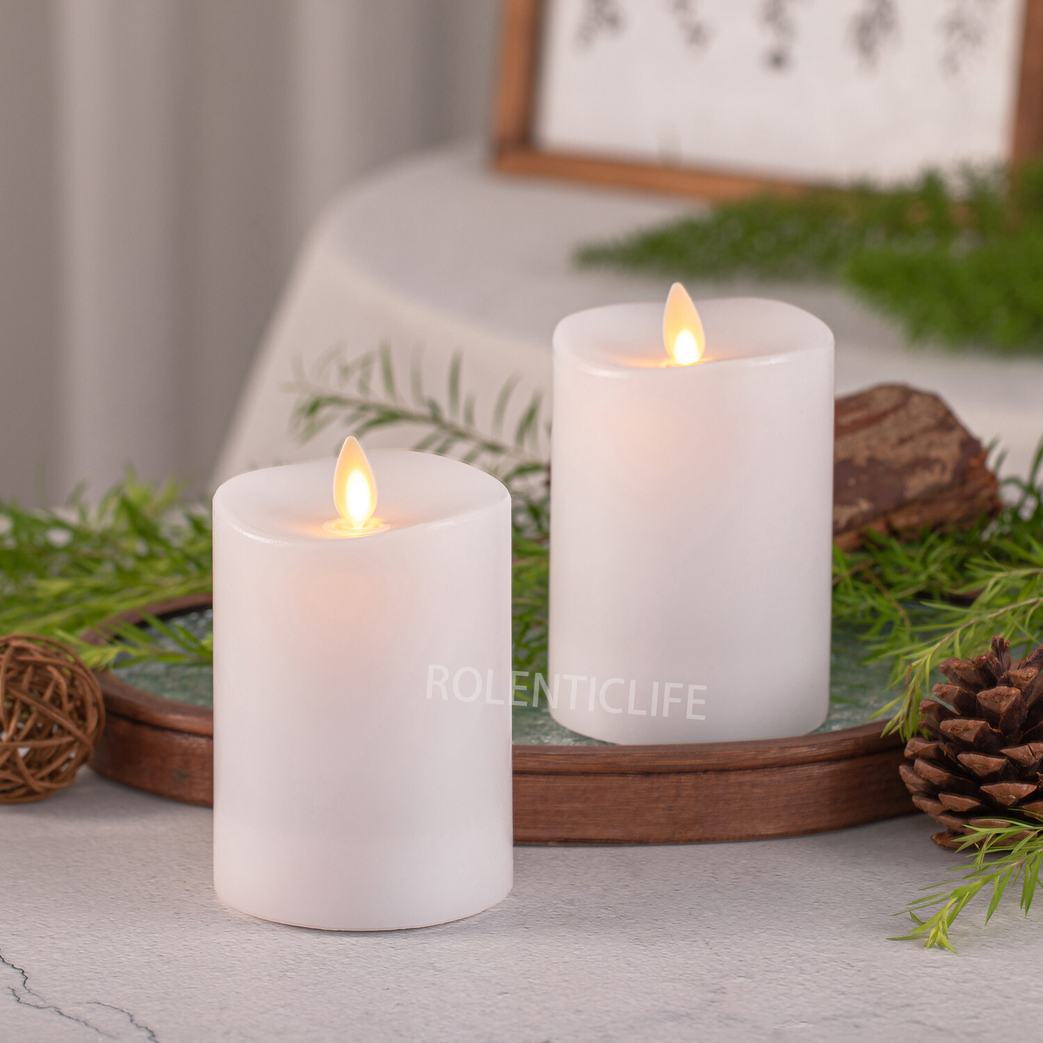 Luminara Flameless Pillar Wax LED Battery Candles with Remote Moving Flame White