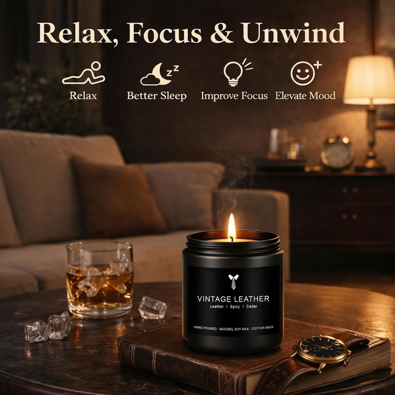 Candles for Men Gift Set, 4 Pack Masculine Scented Soy Candles for Men, Leath…