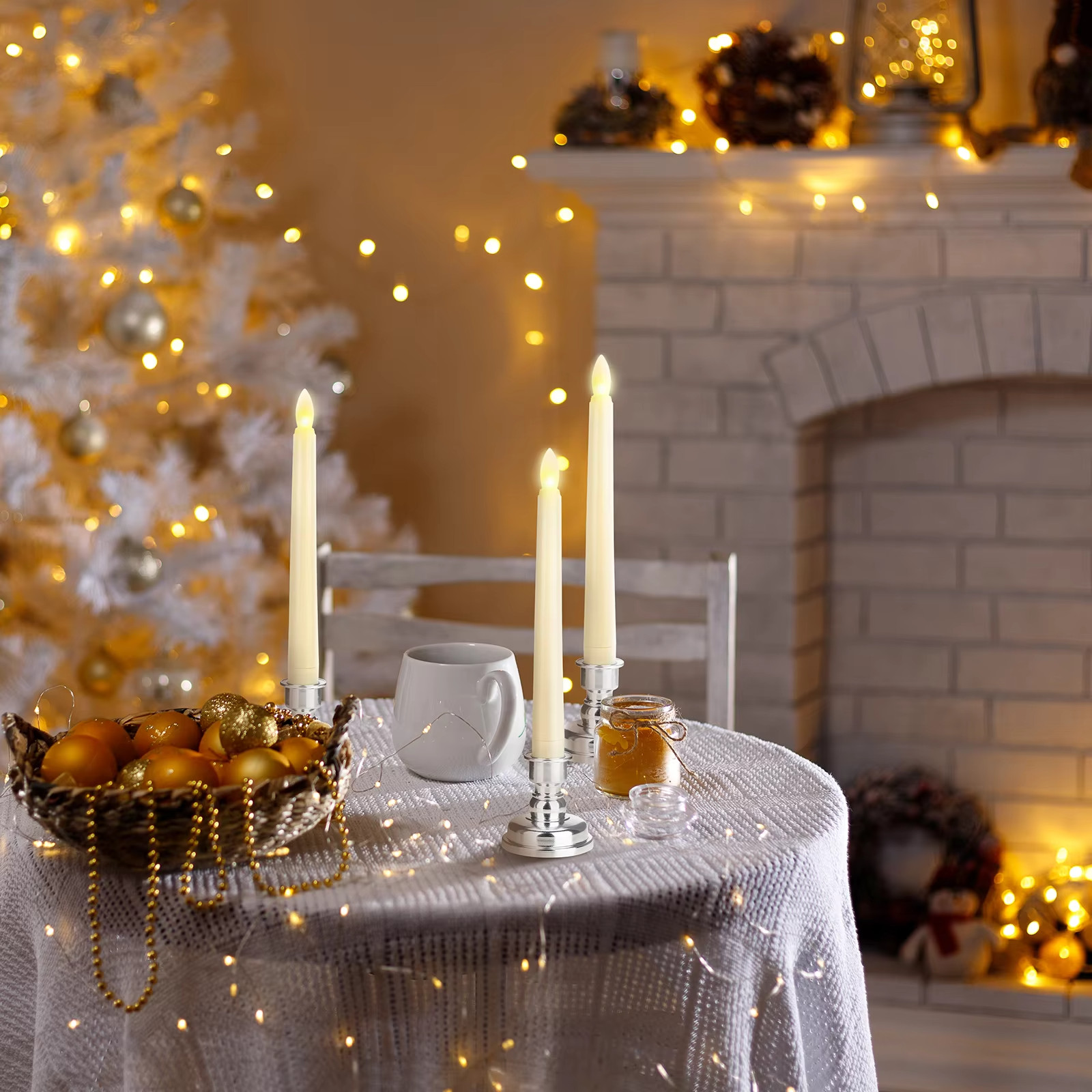 Set of 2, 8″ Flameless Taper Candles Moving Wick Ivory Weddin