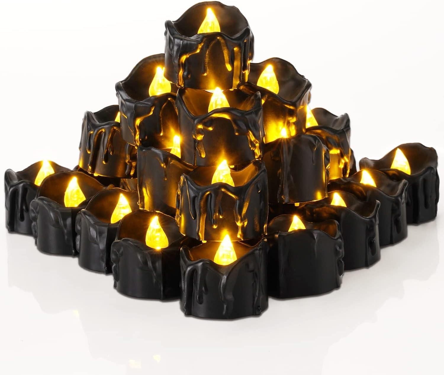 24-Pack Halloween Black Dripping Flameless Tea Lights, Battery Operated Flickeri