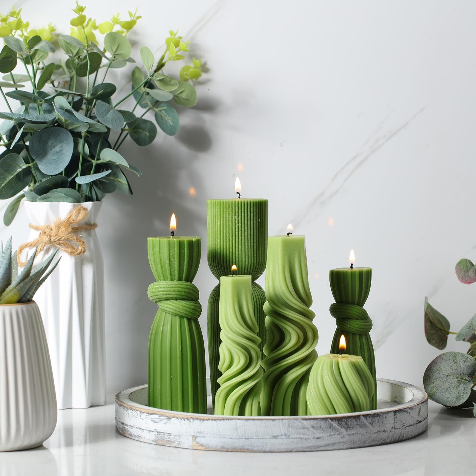 Threlaco 6 Pcs Pillar Candles Decorative Modern Aesthetic Ribbed Candle Set C…