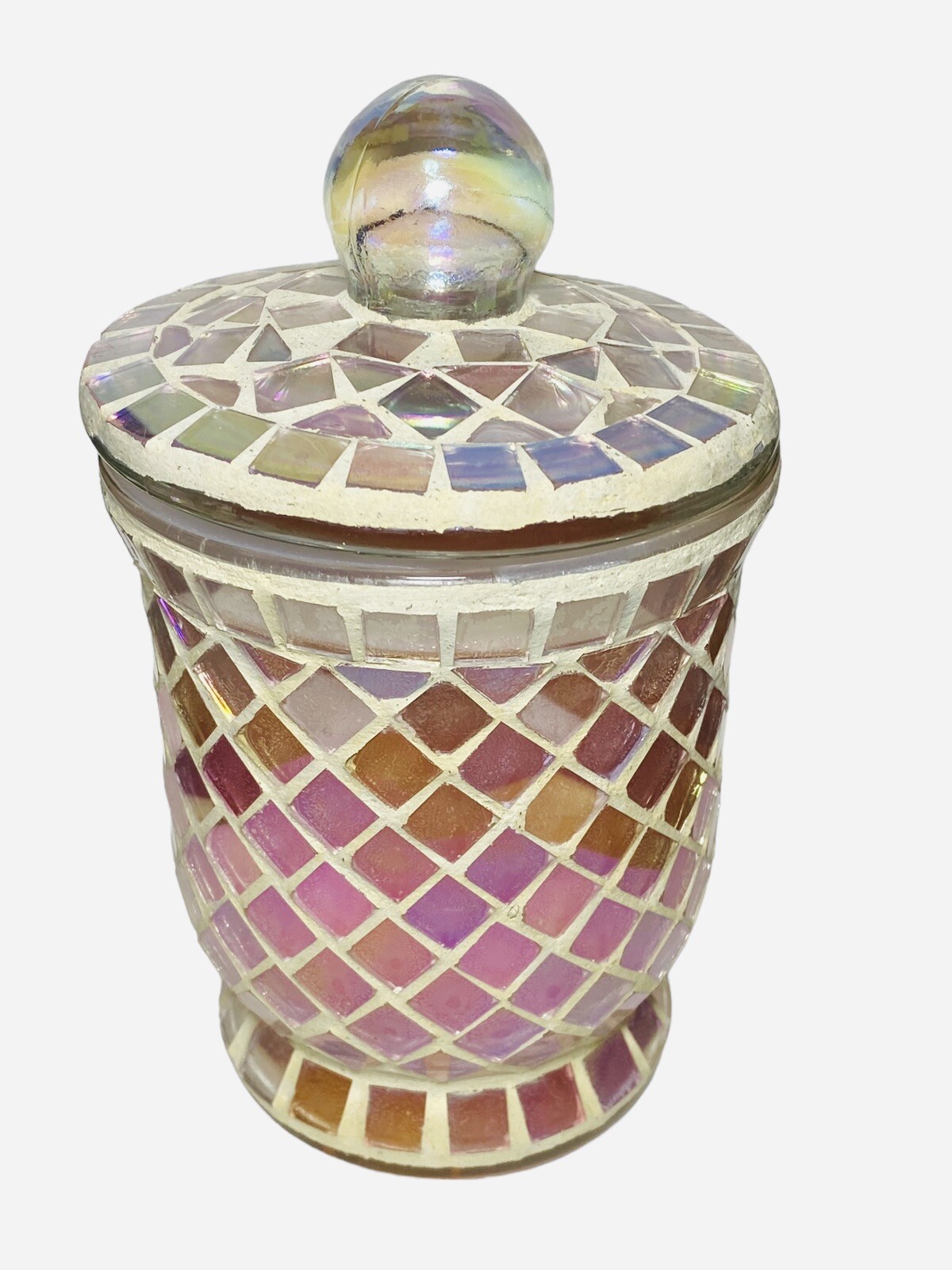 Pier 1 Candle Ocean Pearl Mosaic Tiles Pink Jar Iridescent Shabby Chic Decor