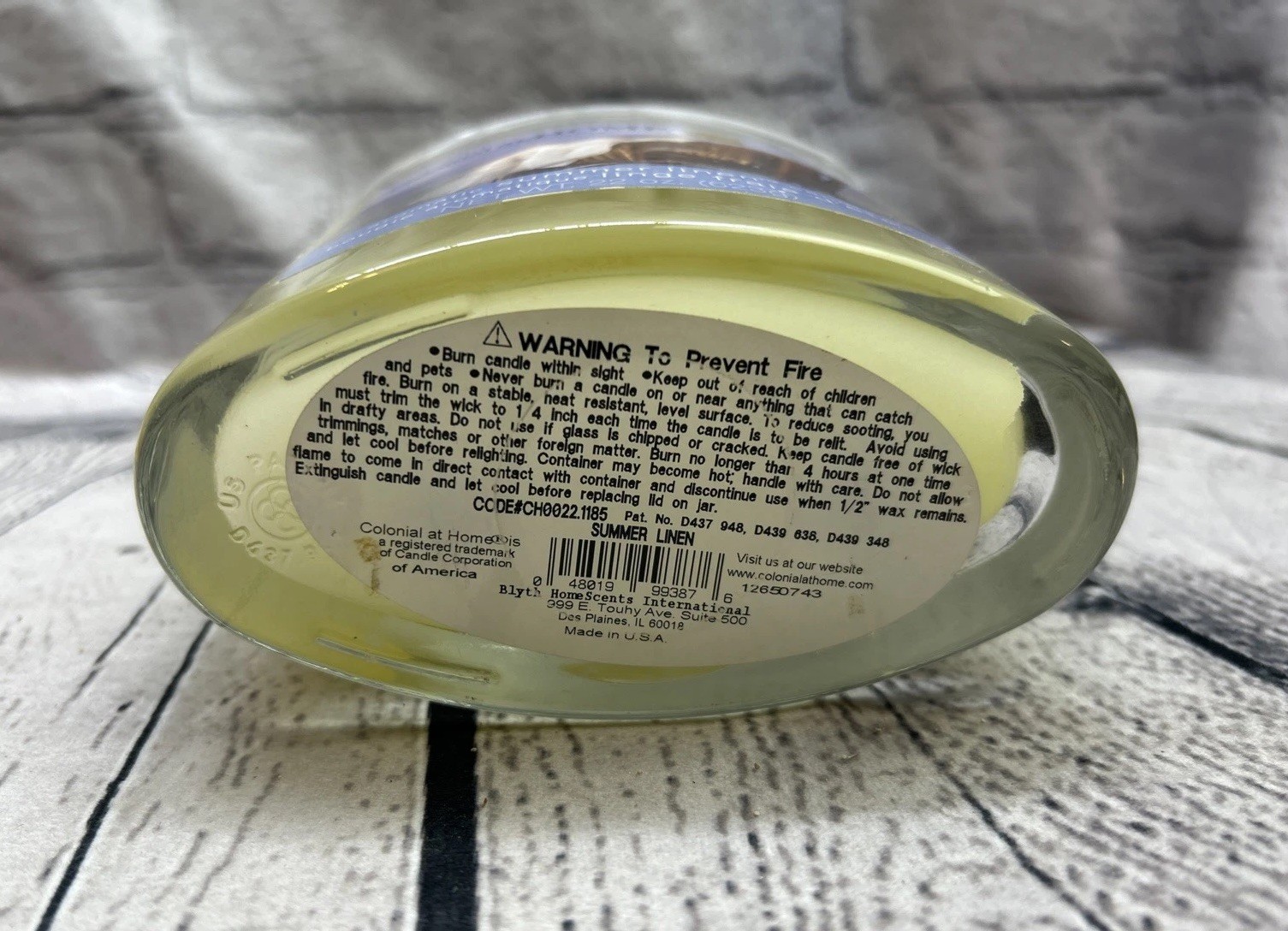 Colonial at Home Summer Linen Candle 22oz Aromatic 2 Wick Glass Oval Jar w Lid