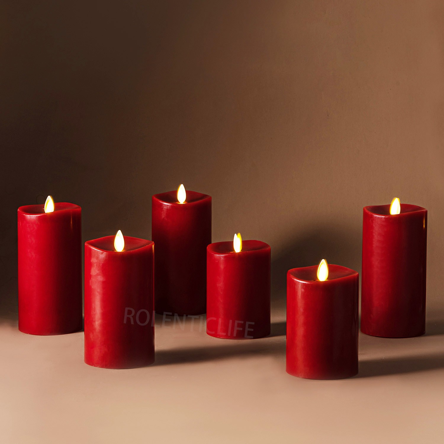 Luminara Flameless LED Battery Pillar Wax Candles w/Remote Moving Flame Red 3″