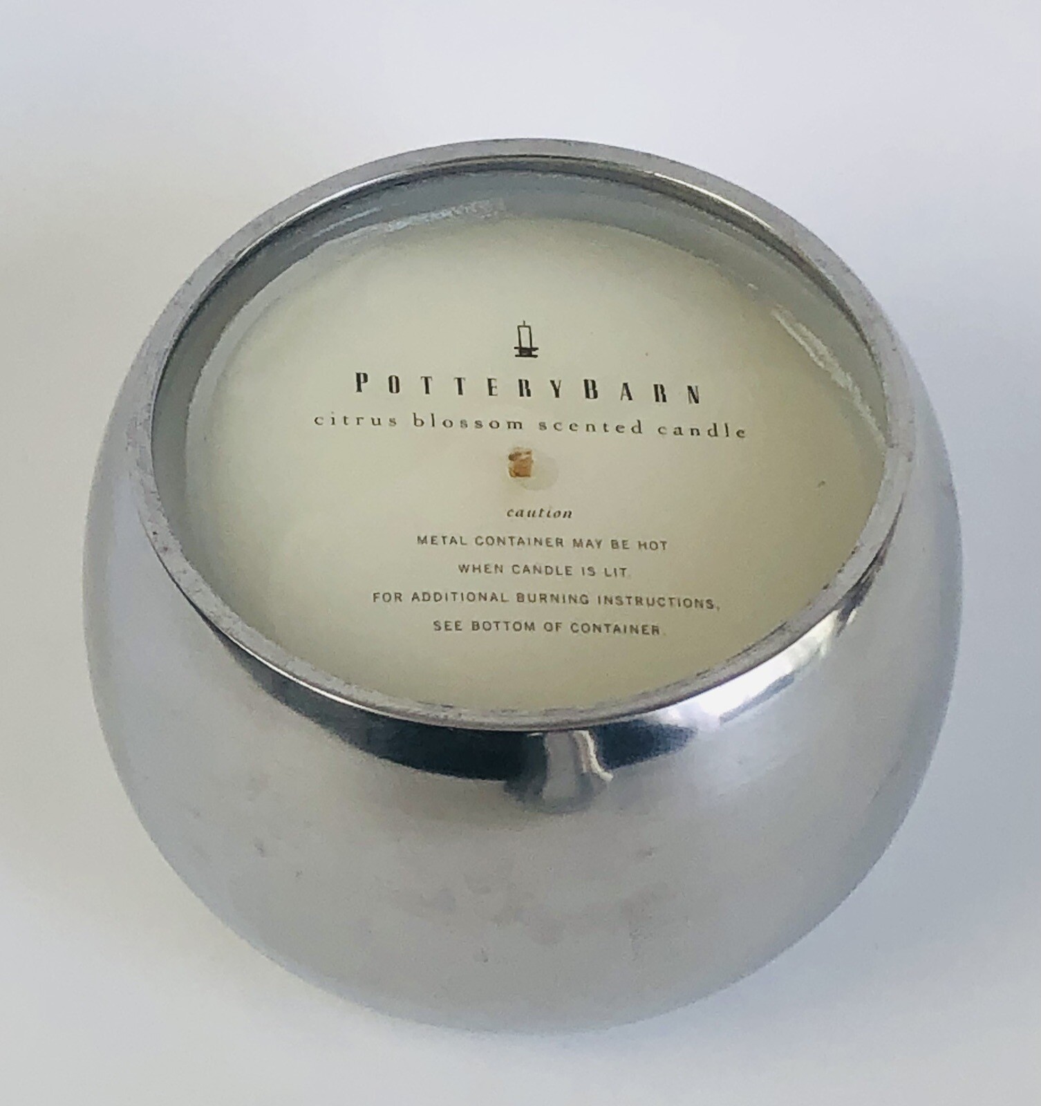 Pottery Barn Citrus Blossom Candle RARE/RETIRED – Silver Plate Pear Shape HEAVY