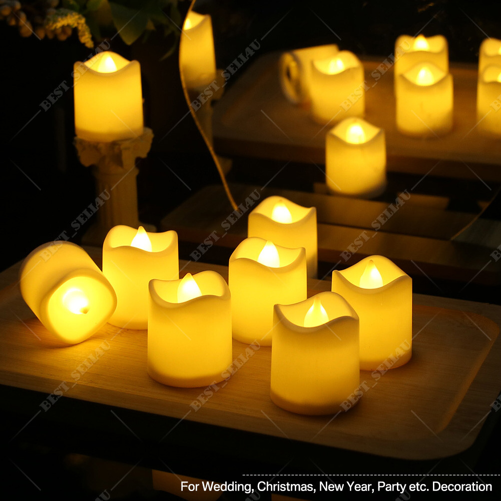 24/48 Pack Flameless Flickering LED Tea Lights Votive Candles Halloween Decor