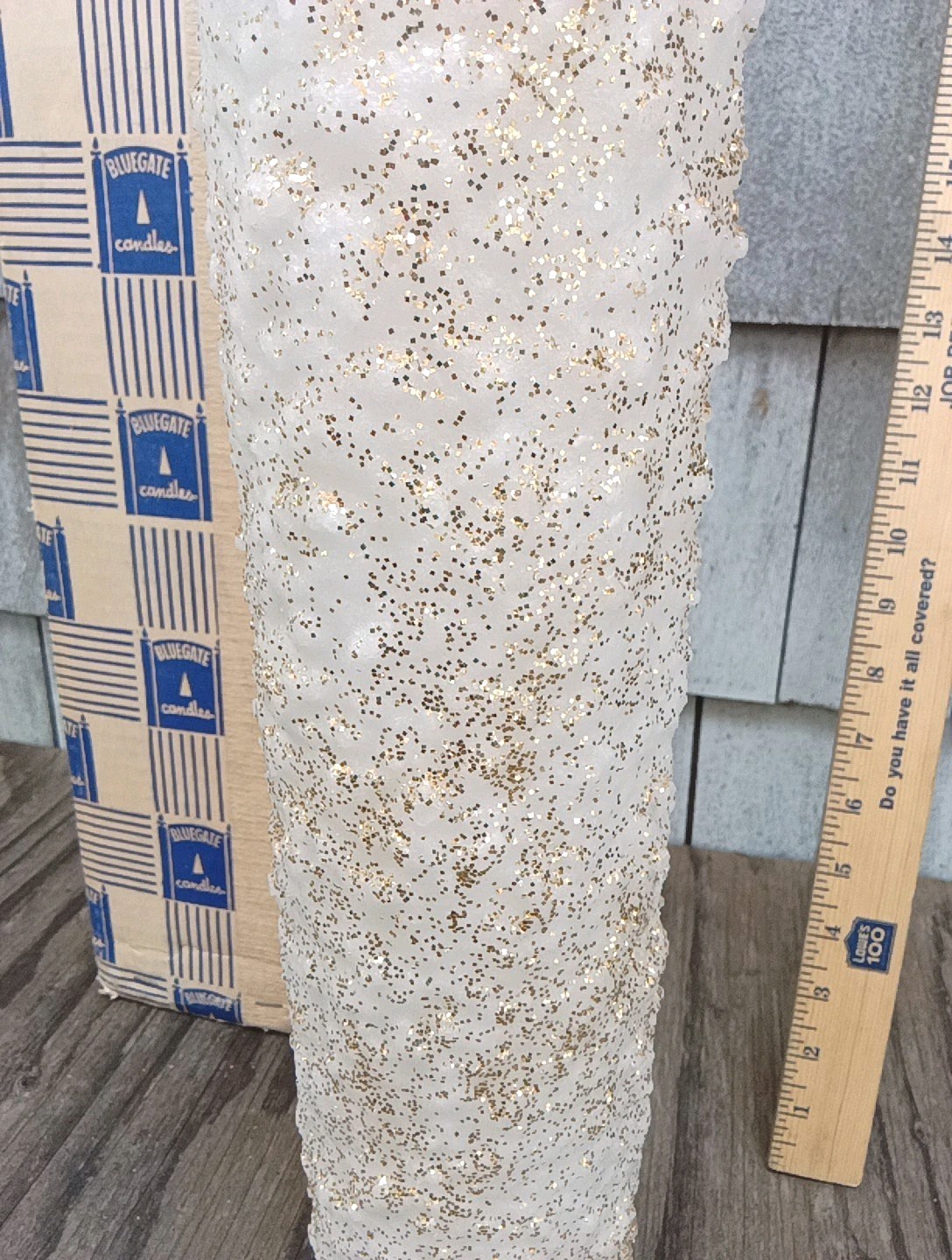 RIDICULOUSLY RARE! 21X 4″ VTG NEW UNUSED GLITTERED TEXTURED FREESTANDING CANDLE!