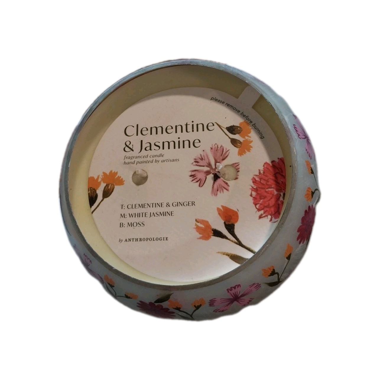 Anthropologie Etched Fruity Clementine & Jasmine Glass Candle Floral Botanical